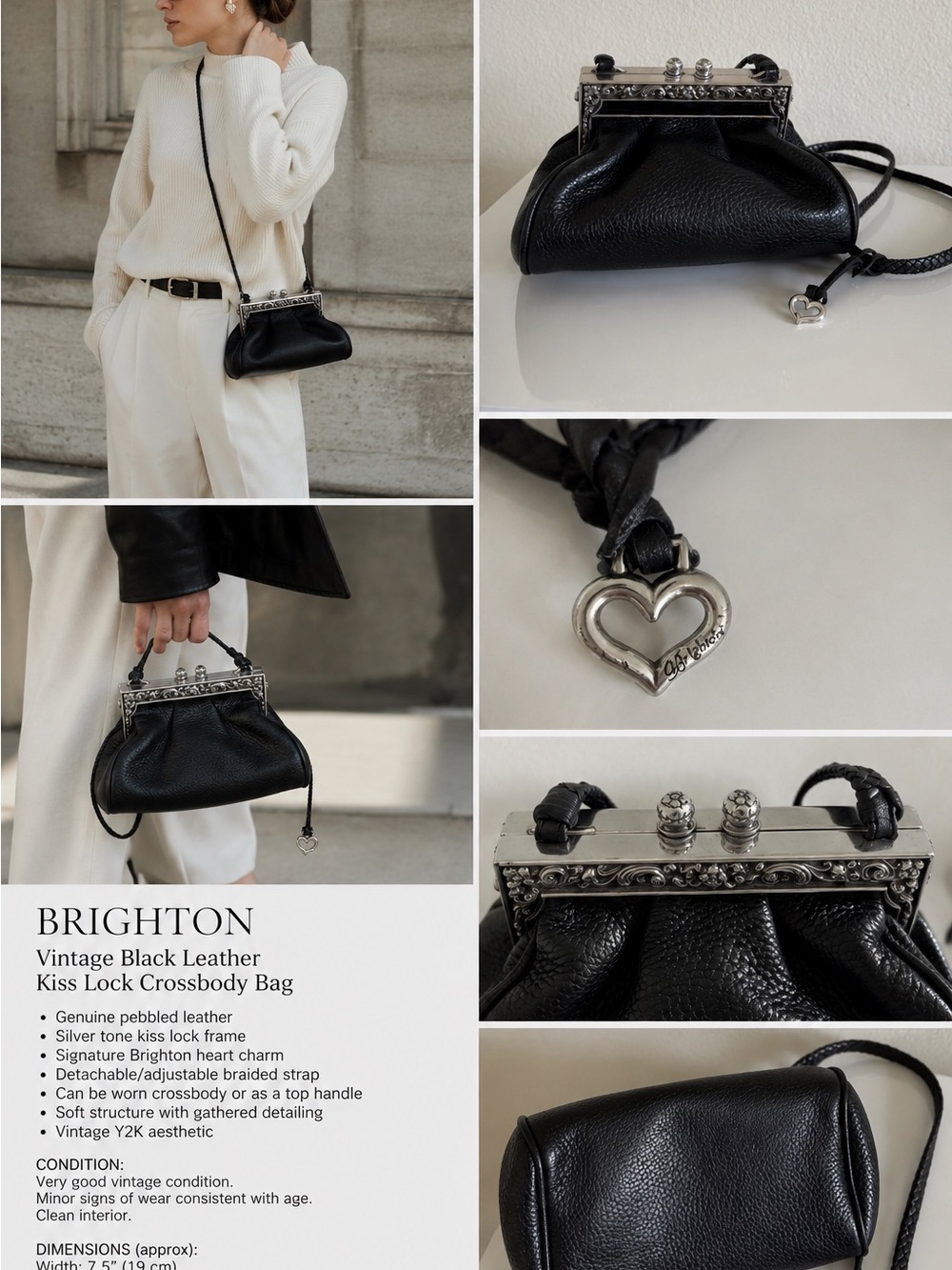Brighton Black Pebbled Leather Kiss-Lock Crossbody Bag